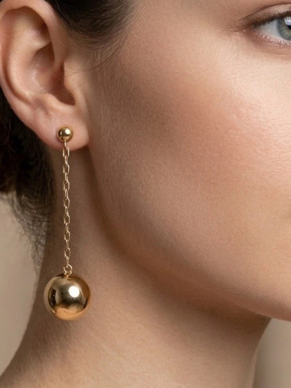 18k gold Over Sterling Silver Shiny Ball Dangling Earrings
